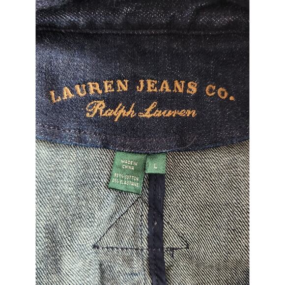 Y2K Ralph Lauren Denim Co Military Button Trencher Coat Women’s Size Large - Picture 5 of 8